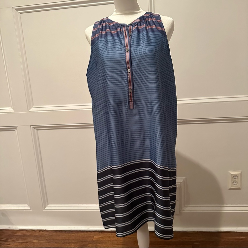 Ann Taylor LOFT Silk-Like Blue Striped Sleeveless Dress | Size M